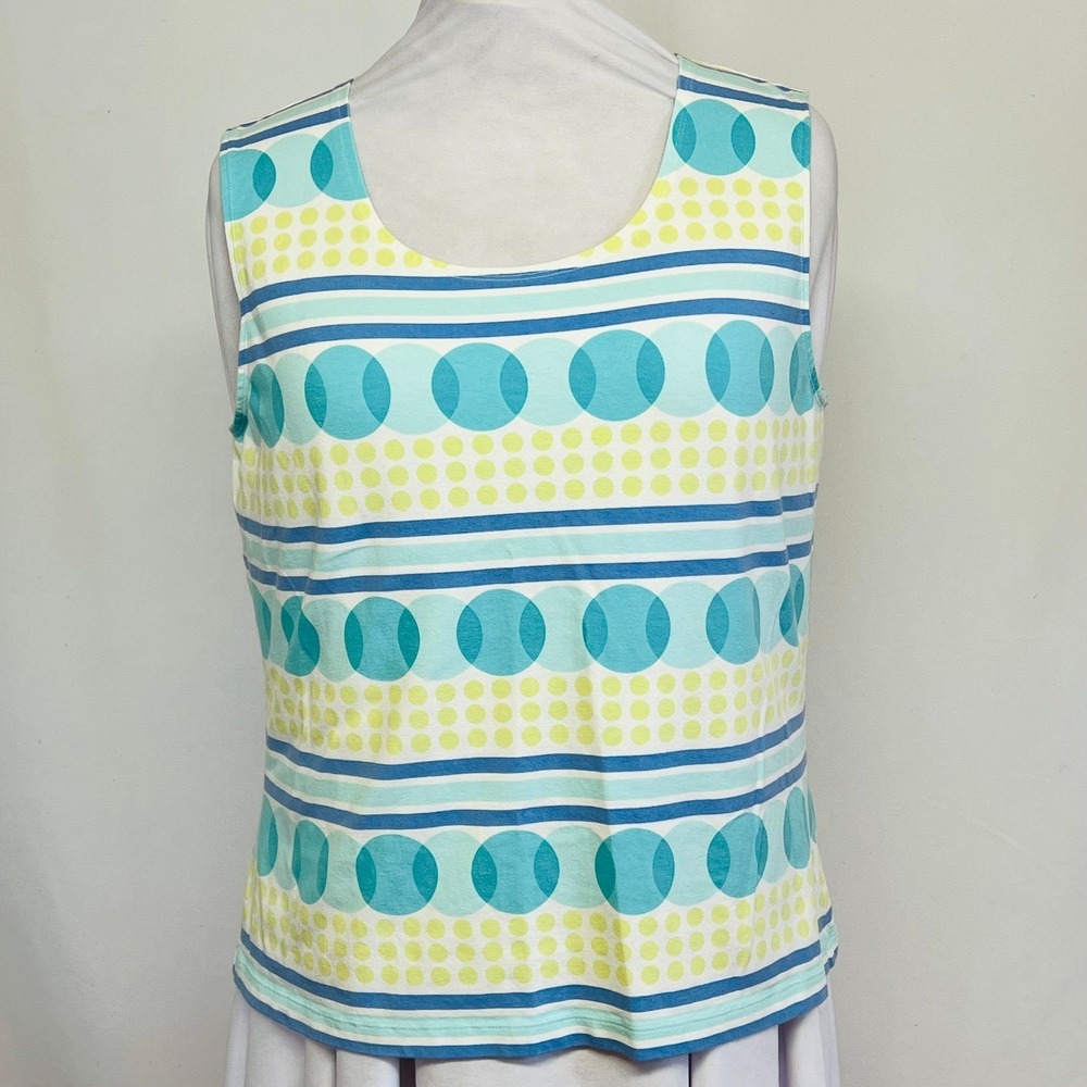 Talbots Womens XL Blue Turquoise Lime Green Geometric Polka Dot Sleeveless Top